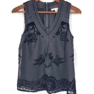 Anthropologie meadow rue tank top Sz XS Velvet Overlay Burnout Whimsigoth